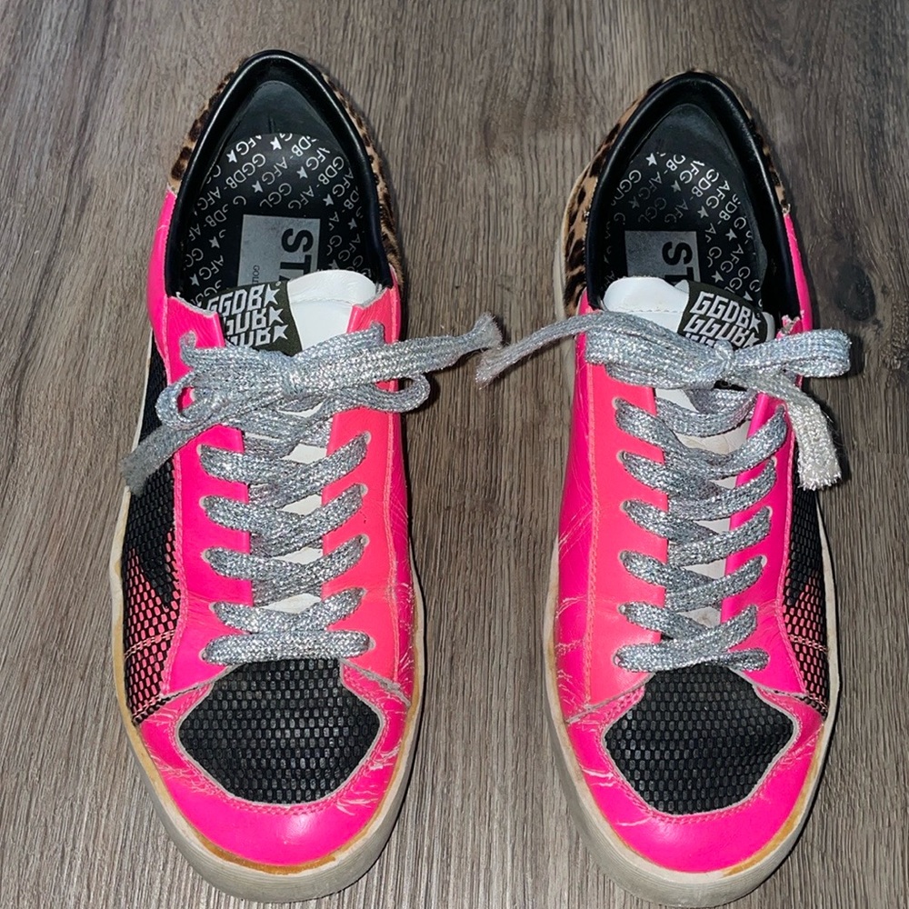 Golden Goose Pink Black Leopard Accent Sneakers